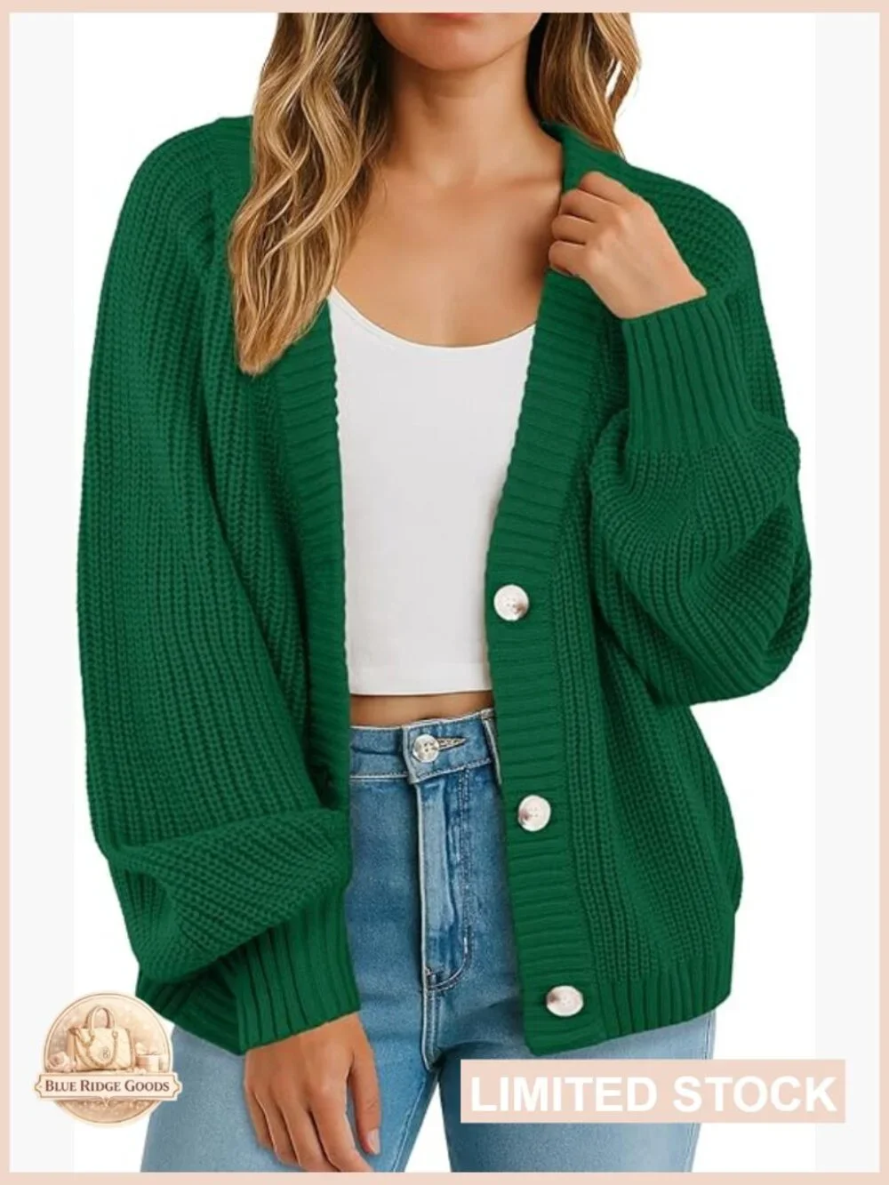 Chunky Knit Cardigan Oversized V-Neck Button Front Loose Fit Sweater - Picture 1 of 7